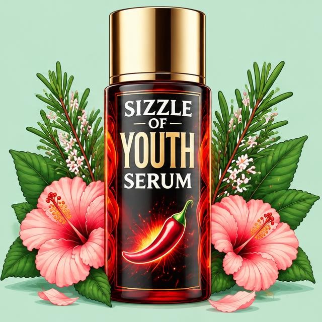Sizzle of Youth Serum — cartoon recreation of the website artwork.